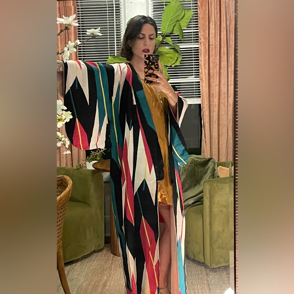 pre war antique silk kimono arrows feathers abstract art deco robe